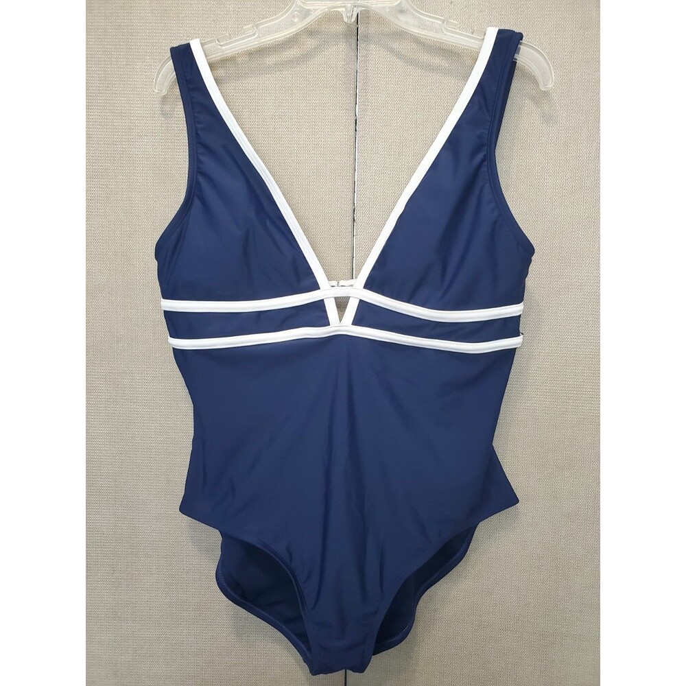 Jantzen Women's Blue with White Trim One Piece Swimsuit Size 14